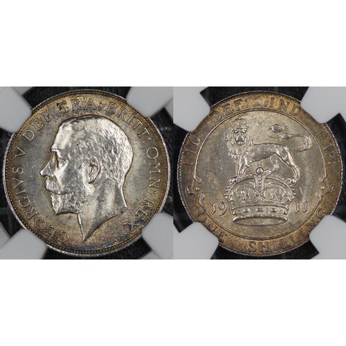 146 - 1911 Shilling, George V. Obv. Bare head facing left, Rev. Lion passant on crown dividing date. Rever... 