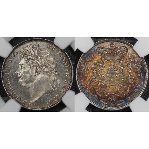 105 - 1821 Shilling, NGC MS62, George IV. Laureate bust, reverse with ornate crowned garnished shield. A b... 