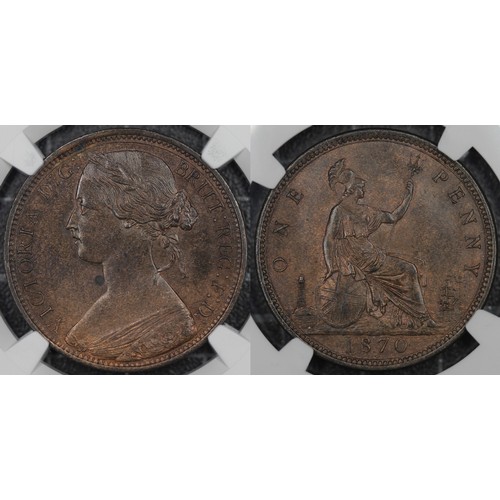 46 - 1870 Penny, NGC MS62 BN, Victoria. An attractive example with soft underlying lustre and conservativ... 