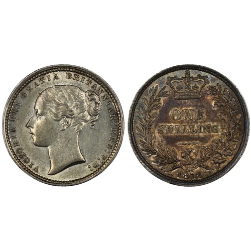 126 - 1872 Shilling, Victoria, Die #135. Obv. third young head. Attractive reverse toning, obverse once cl... 