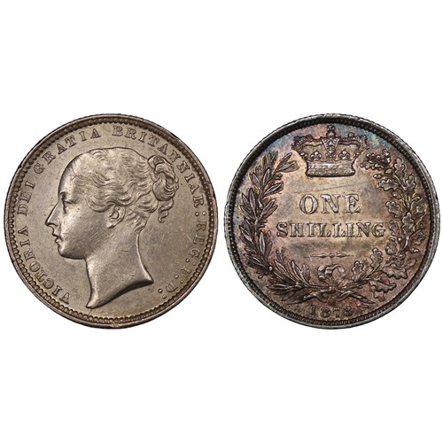 127 - 1873 Shilling, Victoria, Die #48. Obv. third young head. Attractive reverse toning with lilac hues. ... 