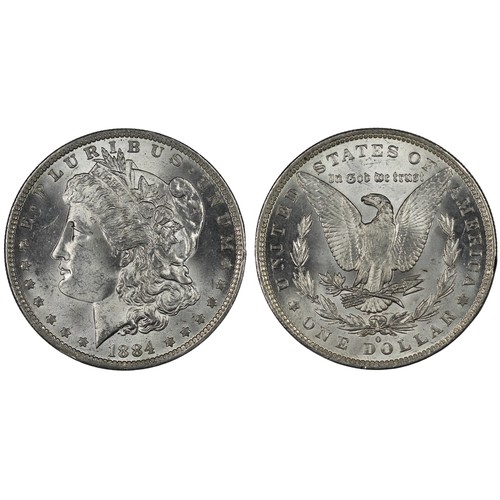 332 - USA, 1884-O Morgan Dollar. New Orleans mint. Lustrous with full cartwheel brilliance. aUNC. [KM#110]... 