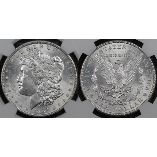 335 - USA, NGC MS62, 1889 Morgan Dollar. Philadelphia mint. Lustrous, aUNC. [KM#110]... 