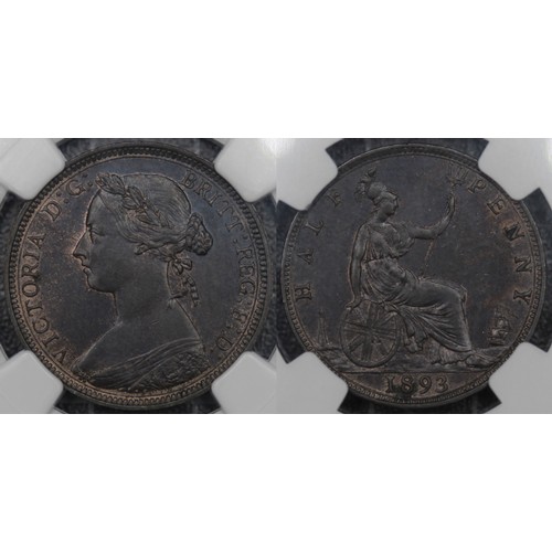 43 - 1893 Half Penny, NGC MS63BN, Victoria. A couple of small spots at date and 1st N in PENNY otherwise ... 