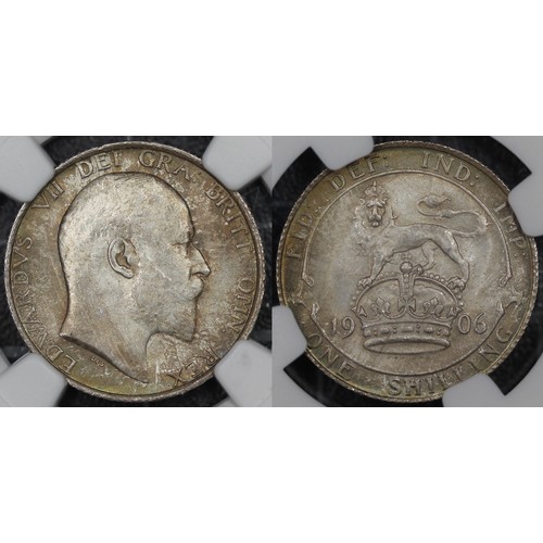 140 - 1906 Shilling, NGC MS64, Edward VII. Obv. Bare head facing right, Rev. Lion passant on crown dividin... 