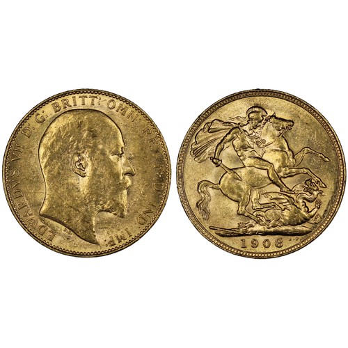 195 - 1908 Sovereign, Edward VII. gVF with some underlying lustre. [Marsh 180, S.3969]