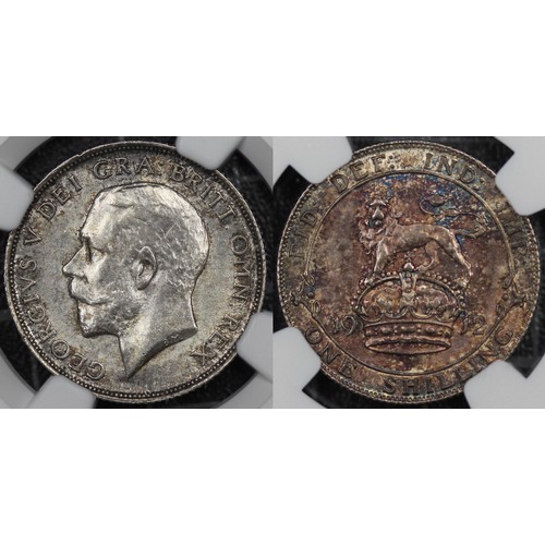 147 - 1912 Shilling, NGC MS63, George V. Obv. Bare head facing left, Rev. Lion passant on crown dividing d... 