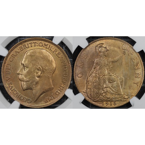 49 - 1915 Penny, NGC MS64 RB, George V. A bright, vibrant example, these mid-teen years difficult to find... 