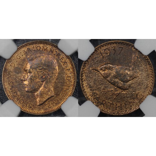 38 - 1937 Proof farthing, NGC PF64 RB. George VI. Streaky tone with attractive red hues throughout. [Free... 