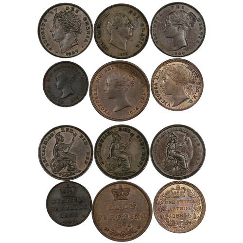 213 - Fractional farthings (6) including 1853 quarter farthing, 1827 third farthing, 1835 third farthing, ... 