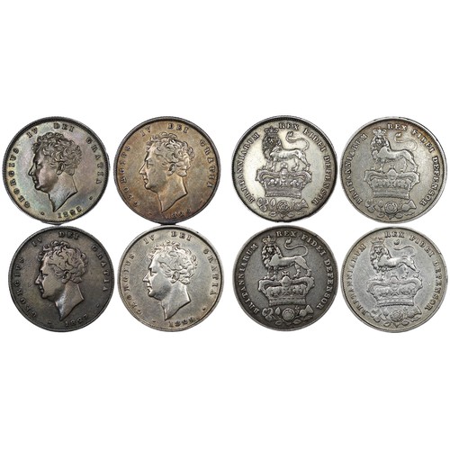 107 - George IV bare bust shillings (4) comprising 1825, 1826, 1827 & 1829. The first with unknown exc... 