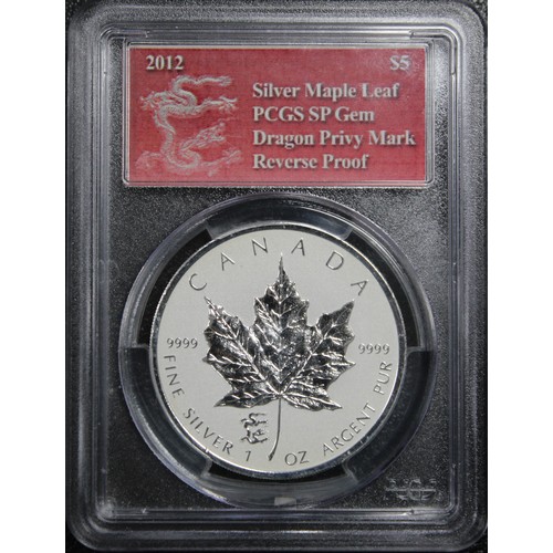 305 - Canada, PCGS SP Gem 2012 reverse proof 1oz fine silver Maple $5. Presented in Dragon Label holder, t... 