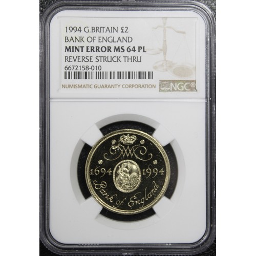 244 - NGC MS64PL Mint Error 1994 Bank of England £2, Elizabeth II. Small planchet/strike-through error abo... 