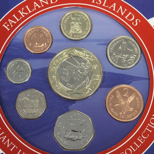 283 - Falkland Islands year sets (3) comprising 1999 BUNC set, 1982 proof set and 1987 proof set. Some ton... 