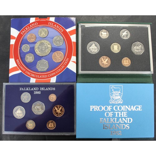 283 - Falkland Islands year sets (3) comprising 1999 BUNC set, 1982 proof set and 1987 proof set. Some ton... 