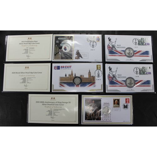 303 - A selection of silver & silver proof PNC/FDC's (5) comprising 2020 1oz silver Britannia (2), 202... 