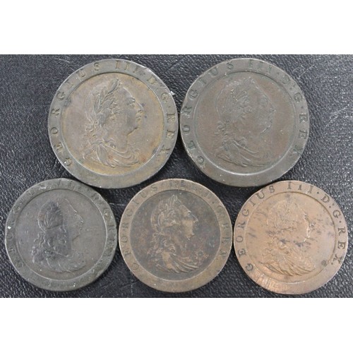 218 - Copper coins of George III (5) comprising twopence (3) and pennies (3). Mixed grades, nFine to gVF, ... 