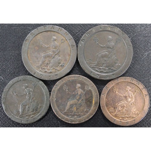 218 - Copper coins of George III (5) comprising twopence (3) and pennies (3). Mixed grades, nFine to gVF, ... 