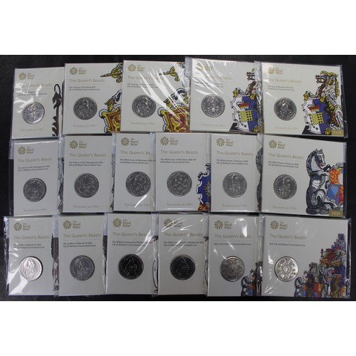 253 - A dealer/stacker lot of BUNC Queen's Beasts £5 coins (17) comprising 2017 Lion of England, 2017 Unic... 