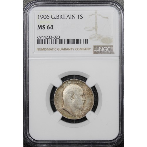 140 - 1906 Shilling, NGC MS64, Edward VII. Obv. Bare head facing right, Rev. Lion passant on crown dividin... 