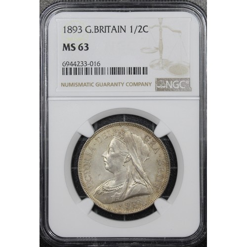 166 - 1893 Halfcrown, NGC MS63, Victoria. Obv. old veiled head, Rev. spade-shaped shield within collar of ... 