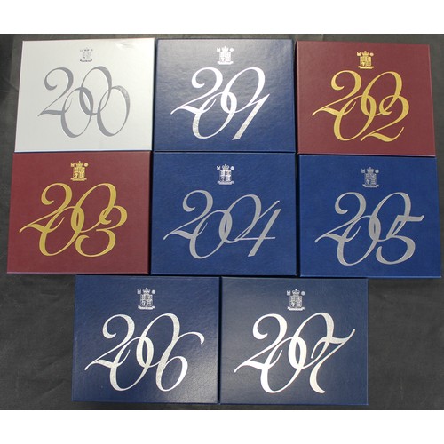 273 - Royal Mint proof sets (8) formed of a full date run from 2000 to 2007, the 2004 set with the 4-minut... 