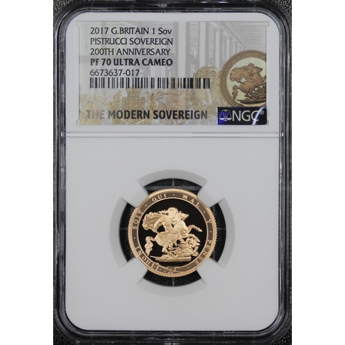 201 - NGC PF70 Ultra Cameo 2017 Proof sovereign, Elizabeth II. Special reverse design commemorating the 20... 