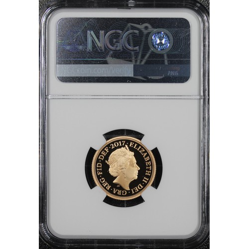 201 - NGC PF70 Ultra Cameo 2017 Proof sovereign, Elizabeth II. Special reverse design commemorating the 20... 