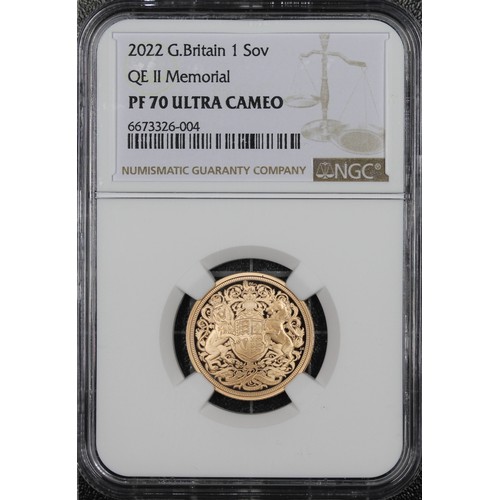 207 - NGC PF70 Ultra Cameo 2022 Proof sovereign, Charles III. Memorial special reverse design by Jody Clar... 