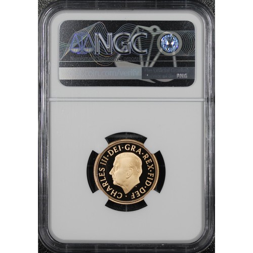 207 - NGC PF70 Ultra Cameo 2022 Proof sovereign, Charles III. Memorial special reverse design by Jody Clar... 