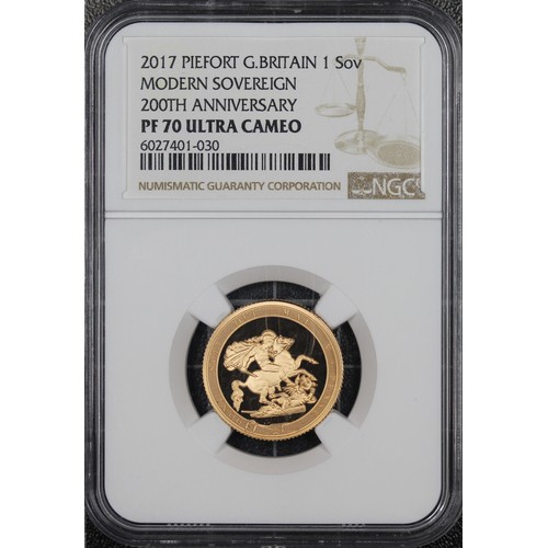 202 - NGC PF70 Ultra Cameo 2017 Piedfort proof sovereign, Elizabeth II. Special reverse design commemorati... 