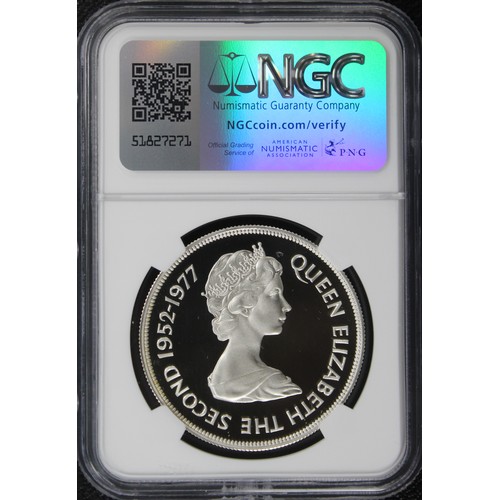 316 - Solo Finest NGC PF70 Ultra Cameo Tristan Da Cunha 1977 Silver proof crown, Elizabeth II. Struck to c... 