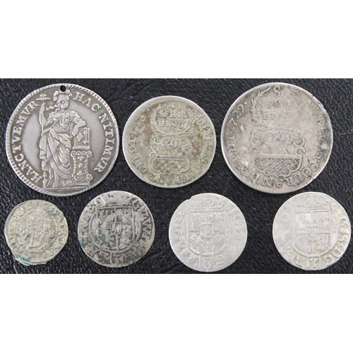 343 - A selection of early European silver coins (7), 1541-1749 including 1541 Hungary Denar, 1728 Lubeck ... 