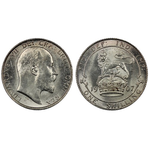 142 - 1907 Shilling, Edward VII. Obv. Bare head facing right, Rev. Lion passant on crown dividing date. Lu... 