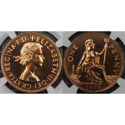 175 - NGC PF65RD 1970 Proof penny, Elizabeth II. The last penny issue, offered in the proof sets only. UNC... 