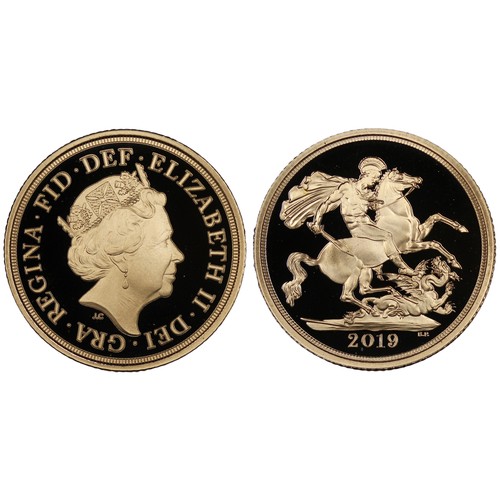 203 - 2019 Proof gold sovereign, Elizabeth II. Obverse portrait by Jody Clark. As struck, nFDC, a few spot... 