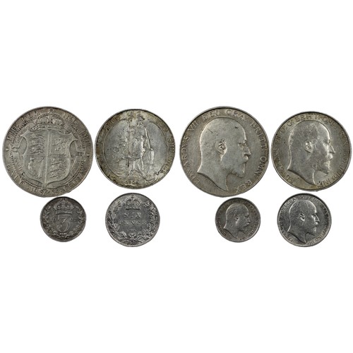 225 - Assorted silver coins of Edward VII (4) comprising 1909 halfcrown, 1906 florin, 1905 sixpence & ... 