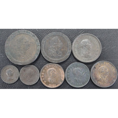 217 - Copper coins of George III (8) comprising 1797 twopence, 1797 penny, 1806 penny, 1799 half penny, 18... 