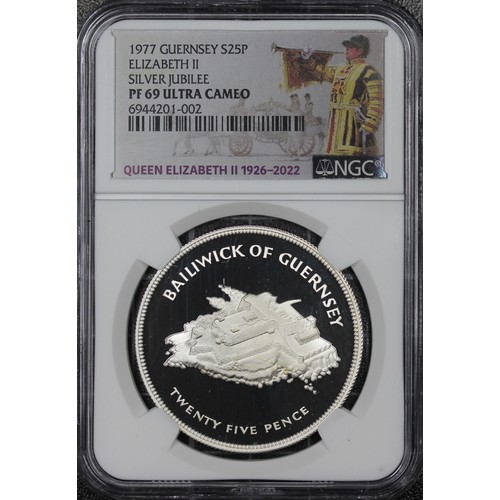 309 - Joint Finest NGC PF69 Ultra Cameo Jersey 1977 Silver proof crown, Elizabeth II. Struck to commemorat... 