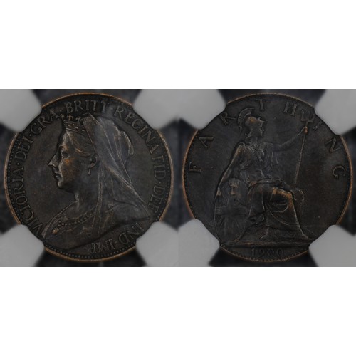 37 - 1900 Farthing, NGC AU55 BN, Victoria. Dark toned from mint darkening process. VF. [Freeman 578, Peck... 