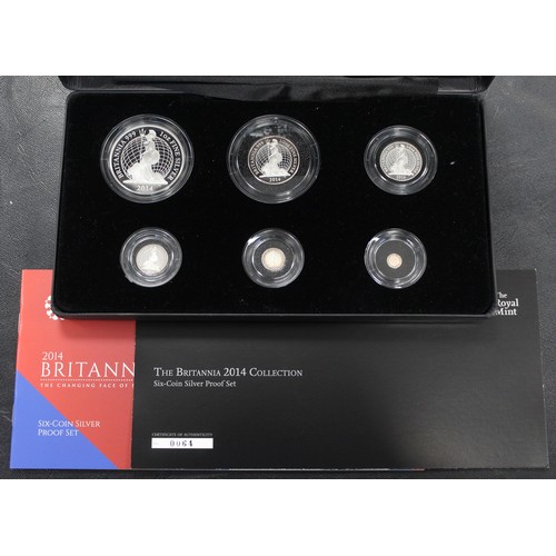 286 - 2014 Silver proof Britannia 6-coin set, Elizabeth II. All as struck, the smaller denominations with ... 