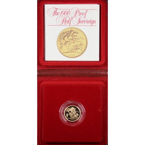 103 - 1980 Proof half sovereign, Elizabeth II. Obverse portrait by Arnold Machin. A trivial reverse surfac... 