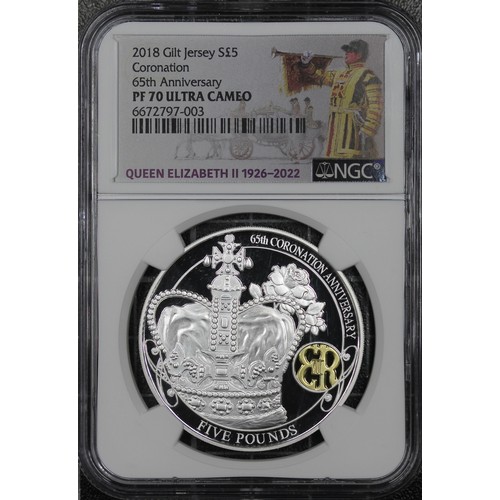 310 - Jersey, Solo Finest NGC PF70 Ultra Cameo 2018 Silver proof £5, Elizabeth II. Struck to commemorate t... 