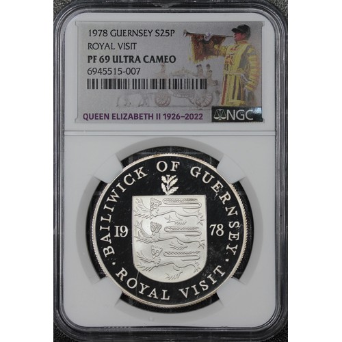 307 - Guernsey, Joint Finest NGC PF69 Ultra Cameo 1978 Silver proof crown, Elizabeth II. Struck to commemo... 