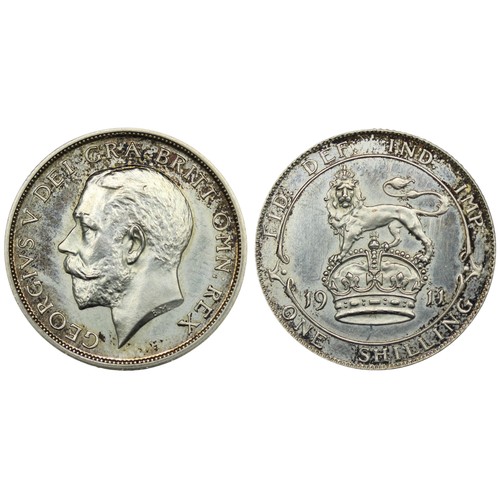 145 - 1911 Proof shilling, George V. Obv. Bare head facing left, Rev. Lion passant on crown dividing date.... 