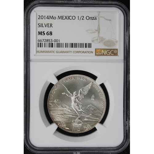 312 - Mexico, NGC MS68 2014 ½ onza silver Libertad. nFDC and always popular with collectors. [KM# 612]... 