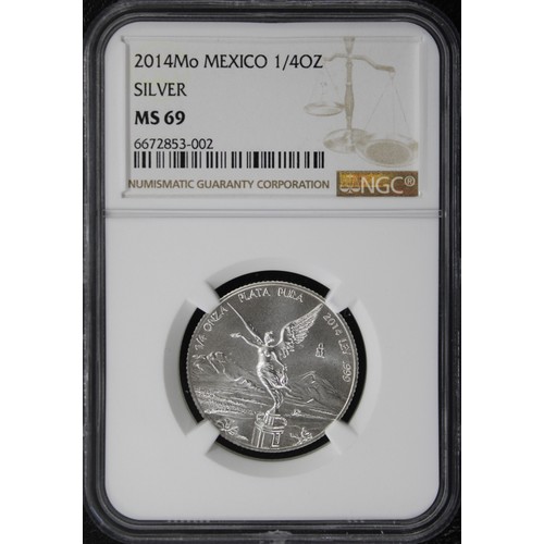 313 - Mexico, NGC MS69 2014 ¼ onza silver Libertad. nFDC/FDC. Vibrant. [KM #611]