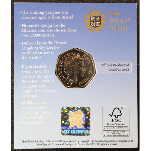 13 - 2009 Blue Peter Olympic 50p in original card of issue. A highly desirable coin, minted in celebratio... 