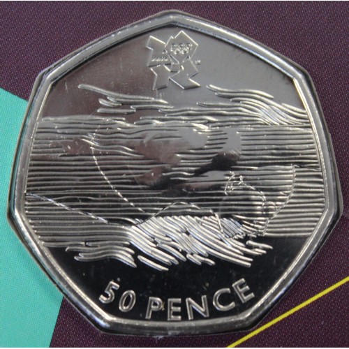 14 - 2011 Aquatics 50p, Elizabeth II. One of a very limited number of coins struck with lines across the ... 