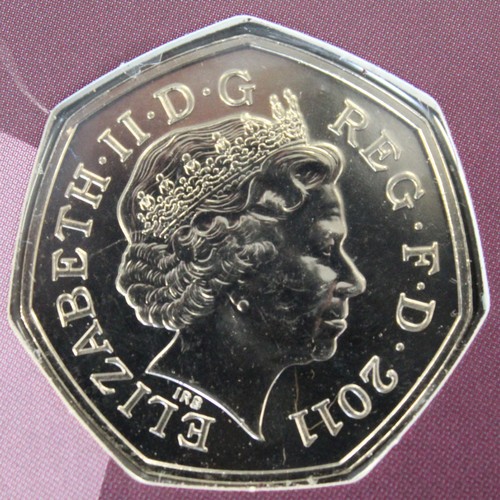 14 - 2011 Aquatics 50p, Elizabeth II. One of a very limited number of coins struck with lines across the ... 